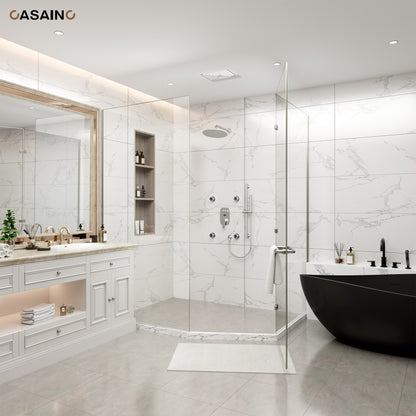 CASAINC 12 inch Wall Mounted Round Shower System Set with Handheld Spray Grab Bar & 4 Body Jets