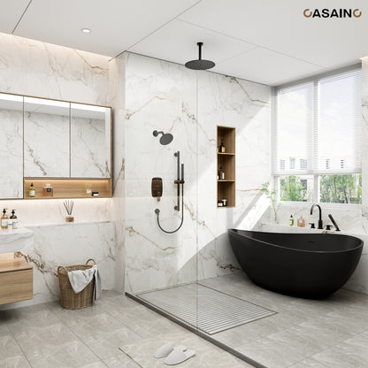 CASAINC 12 inch Ceiling Mounted Round Shower System with Handheld Spray Grab Bar & Shower Head
