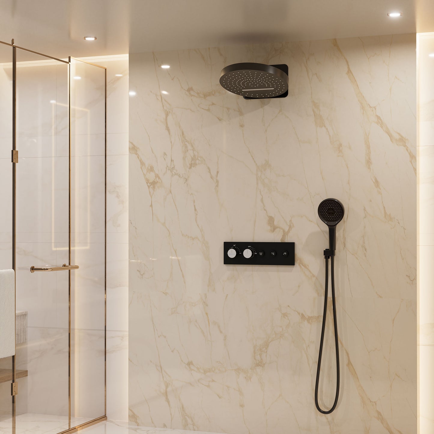 CASAINC 16 Inches Wall Mounted Round Luxury Shower System with 3 Mode Handheld Spray