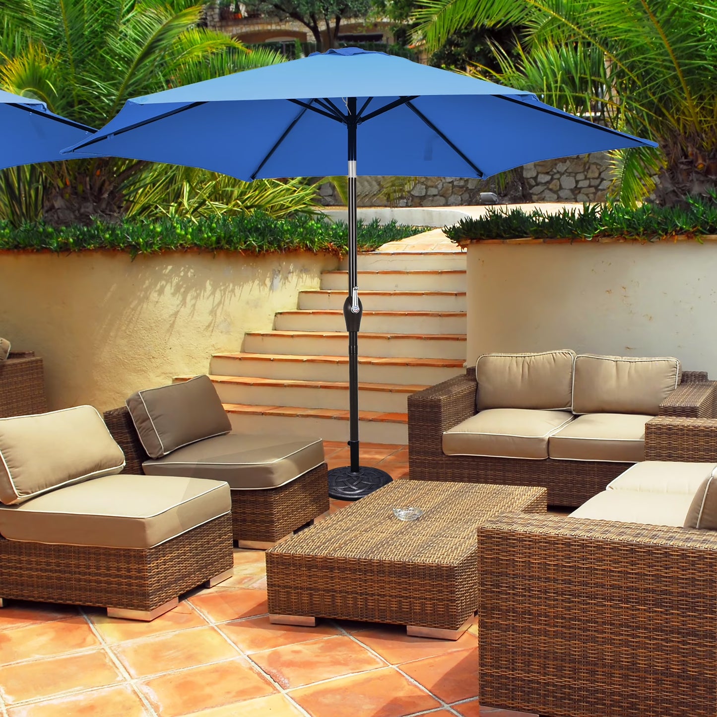 9Ft Outdoor Market Patio Table Umbrella Push Button Tilt Crank Lift Burgundy