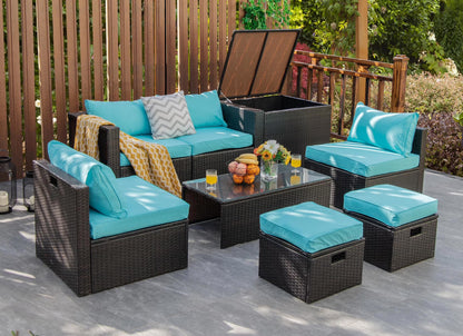8-Piece Rattan Outdoor Patio Dining Set, Black
