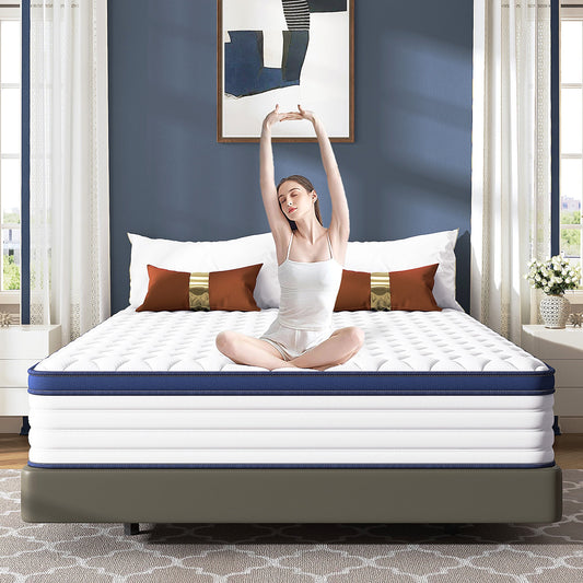 Full Mattress,  12 Inch Gel Memory Foam Mattress in a Box, Cool Hybrid Individual Pocket Springs Full Size Mattress with Breathable Knitted Fabric and Edge Support, Medium Firm, Blue