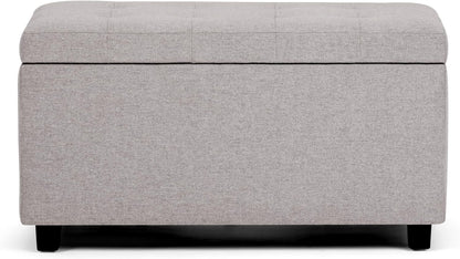 Cosmopolitan 34 Inch Wide Transitional Rectangle Storage Ottoman in Cloud Grey Linen Look Fabric, Assembled, for the Living Room, Entryway and Family Room