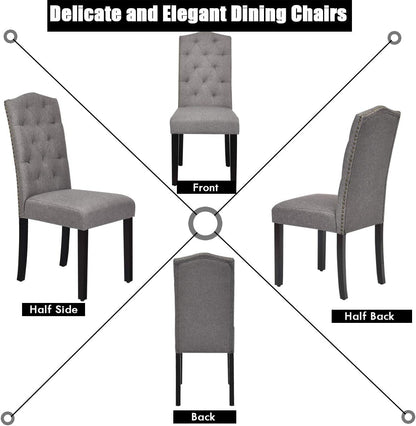 Dining Chairs Set of 2, Tufted Fabric Dining Room Chairs with Nailed Head, Parsons Chairs with Padded Seat, Tall Backrest, Modern Upholstered Armless Dining Chairs for Kitchen, Dining Room