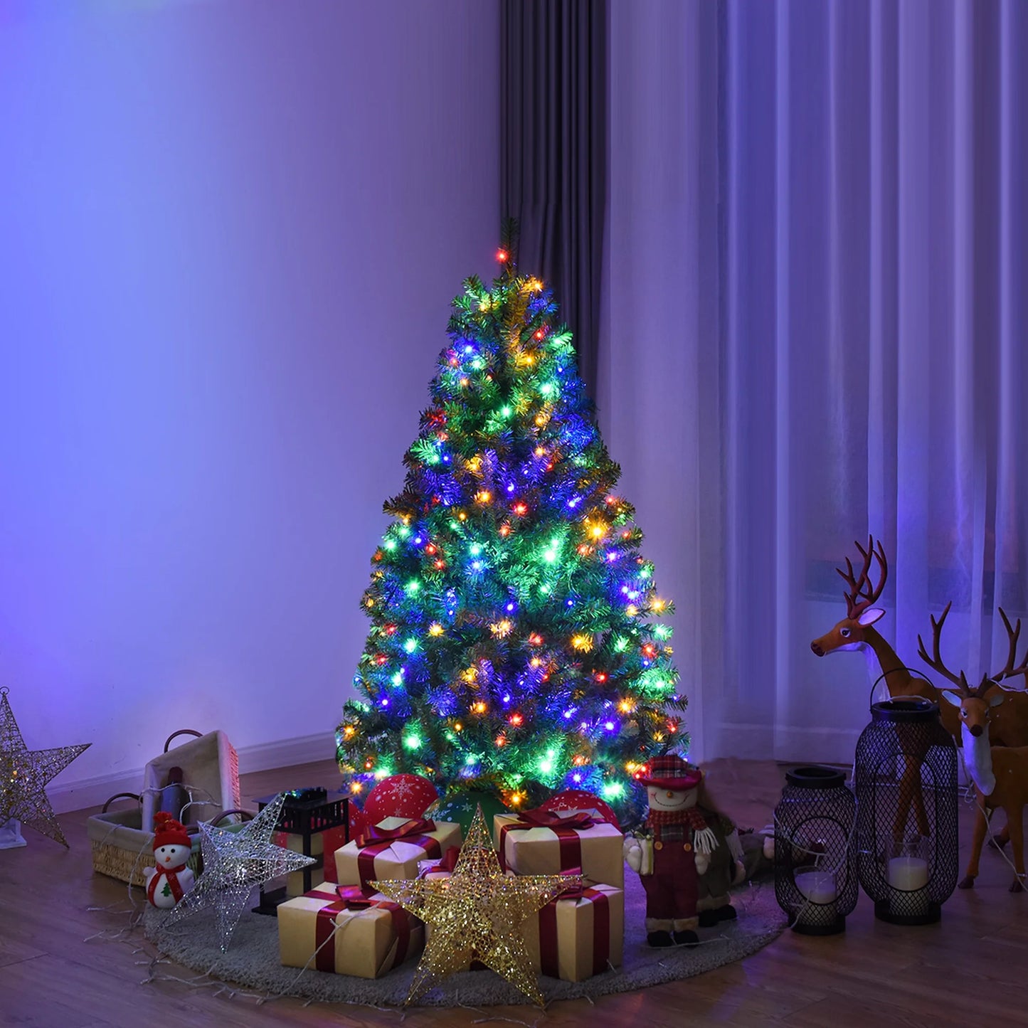 4Ft Pre-Lit Artificial Christmas Tree Hinged 100 LED Lights