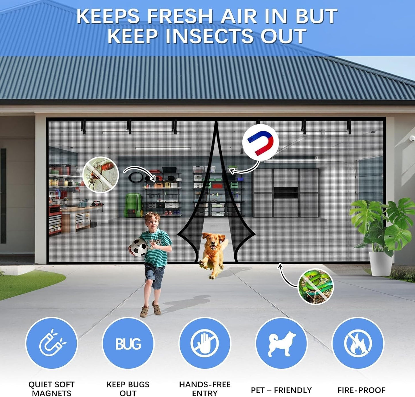 Garage Door Screen 2 Car Magnetic Heavy Duty Mosquito Insects Mesh Net 16 X 7 Ft