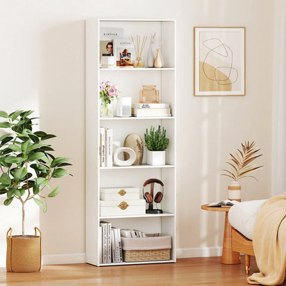 5-Shelf Storage Bookcase Modern Multi-Functional Display Cabinet Furniture White