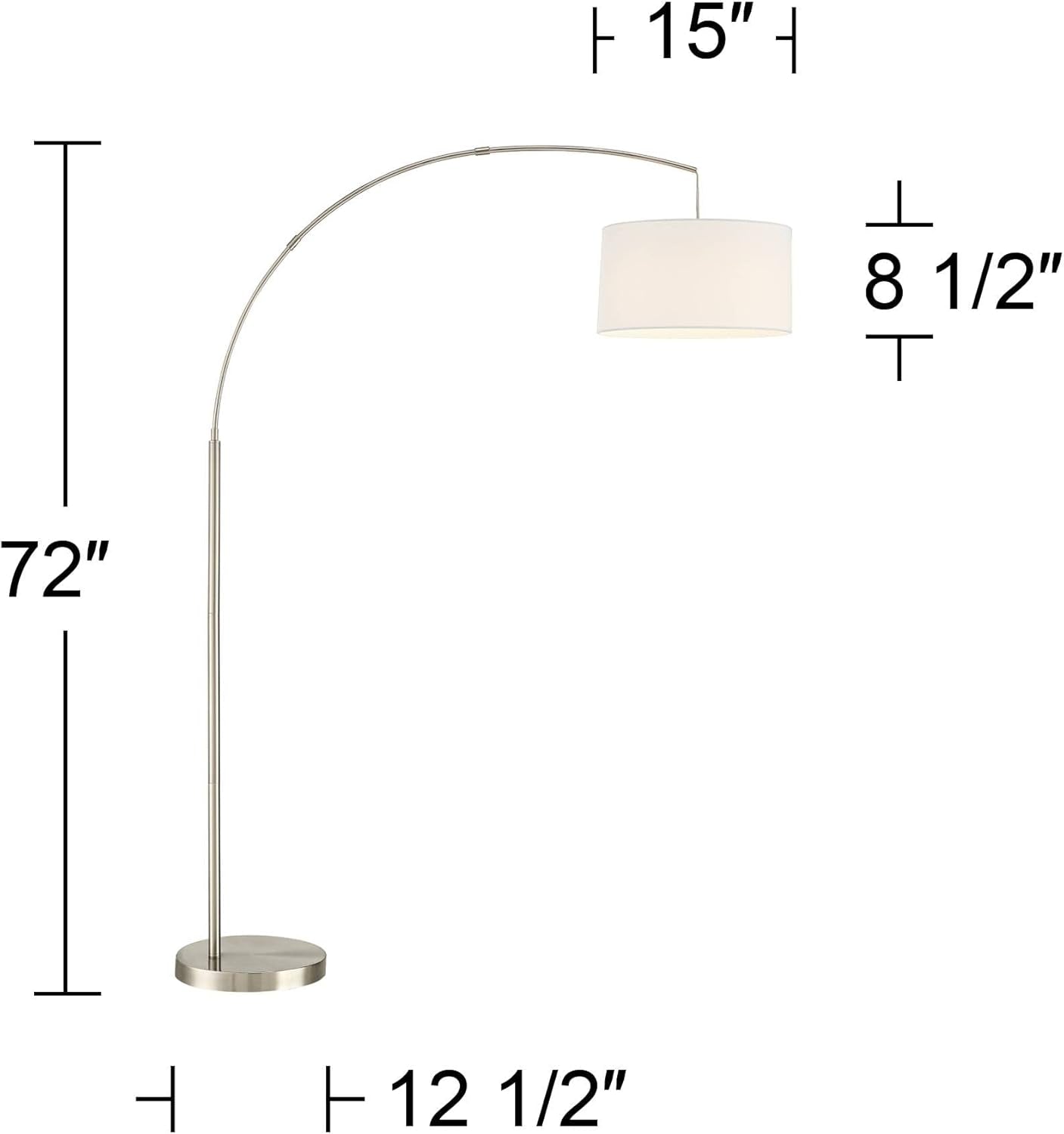 Cora Modern Arched Task Floor Lamp Standing 72" Tall Brushed Nickel Silver off White Linen Fabric Drum Shade for Living Room Reading House Bedroom Home Decor