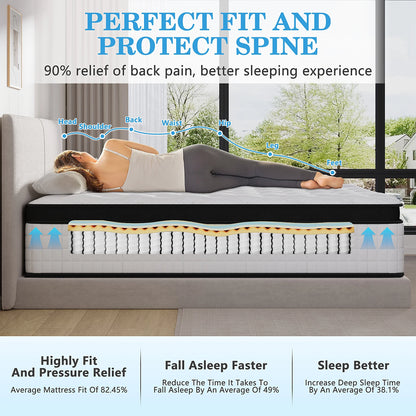 Twin Mattress,  12 Inch Memory Foam Mattress in a Box, Cool Hybrid Individual Pocket Springs Twin Size Mattress with Breathable Knitted Fabric and Edge Support, Medium Firm, White