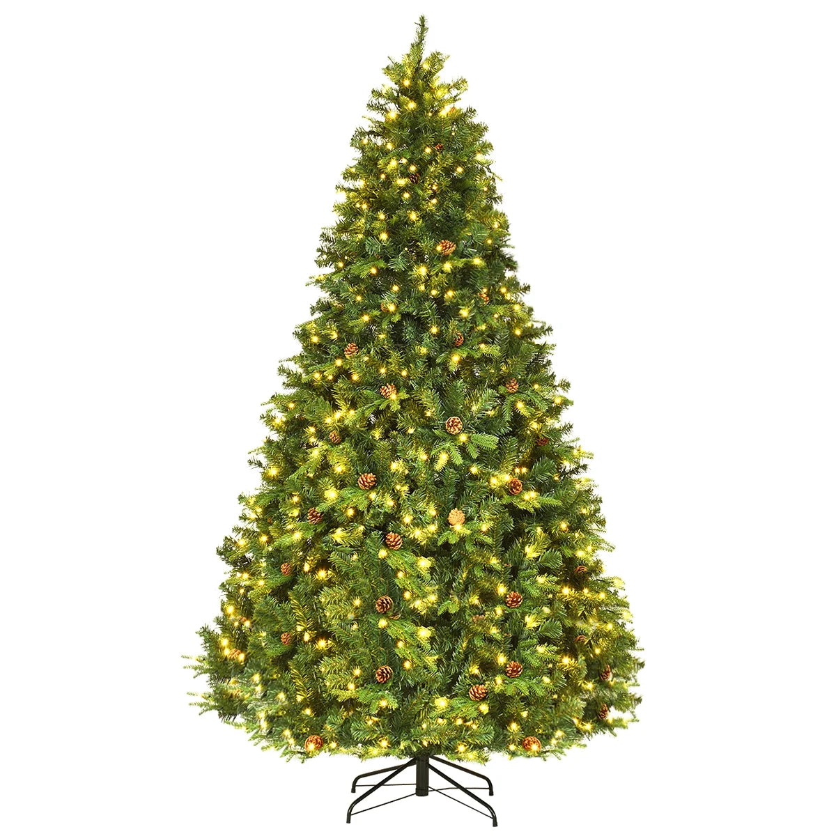 7Ft Pre-Lit Christmas Tree Hinged 460 LED Lights Pine Cones