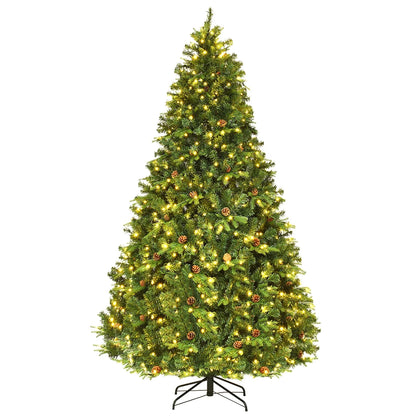7Ft Pre-Lit Christmas Tree Hinged 460 LED Lights Pine Cones