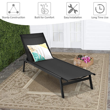Patio Lounge Chair Chaise Recliner Back Adjustable Garden Deck Black