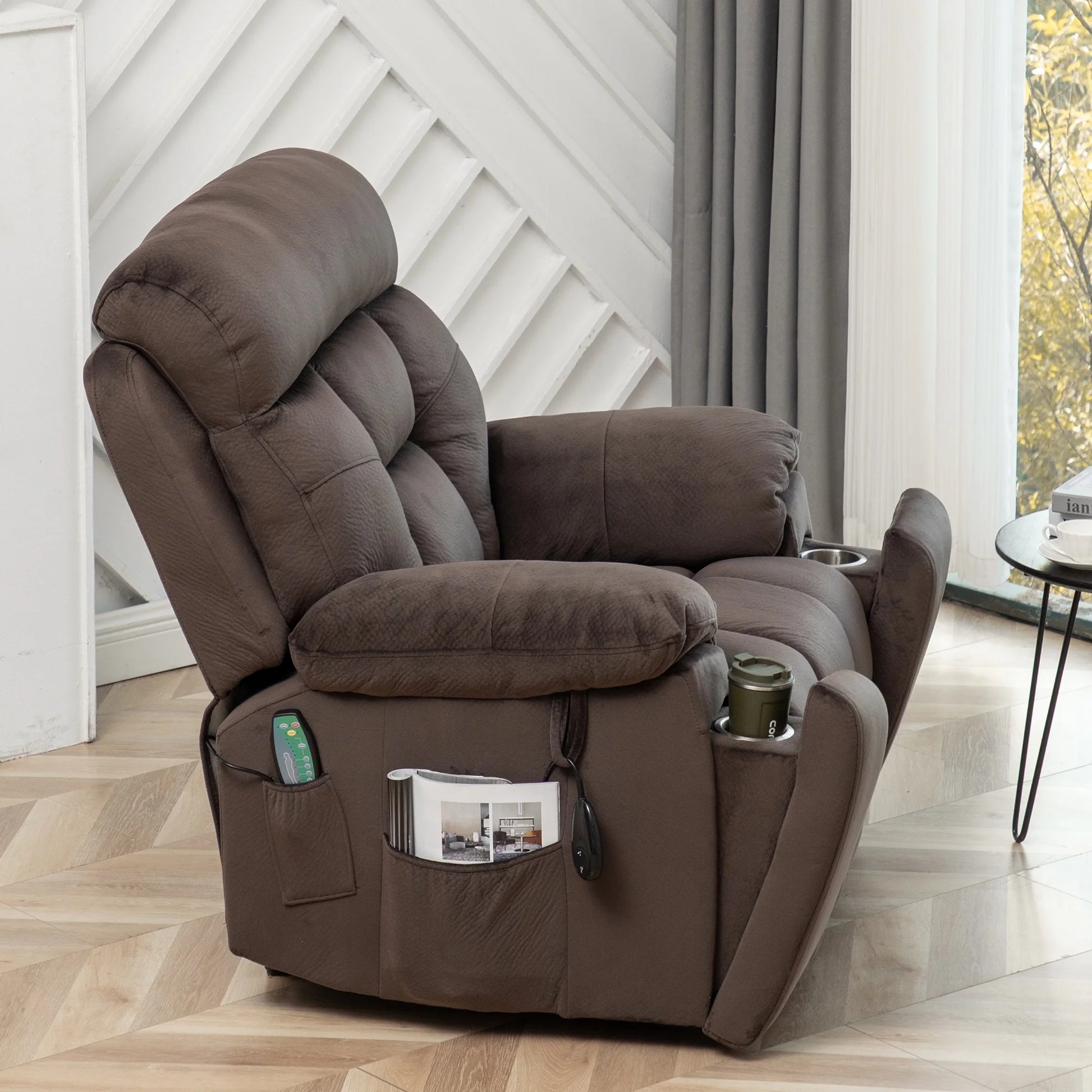 Oversized Massage Recliner Chair with Heat,  Large Electric Power Lift Recliner Chair for Big and Tall and Elderly with Hidden Cup Holder, 350Lb, Home Theater Accent Chairs, Dark Brown
