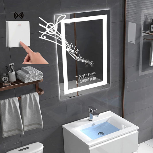 24"X36" Bathroom LED Mirror with Wireless Speaker Wall Switch - Lighted Vanity Mirrors for Bathroom Wall Mounted Backlit, Dimmable Light 3000K/6000K Anti-Fog Makeup Smart Mirror (Vertical)