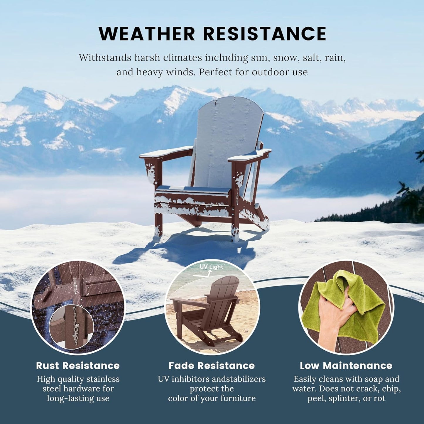 Westin Outdoors Laguna WO Home Furniture Adirondack Chair 2 PCS Set Outdoor Folding Patio Chair for Bon Fire Pit Garden Lawn Backyard Lounging Relaxing (Dark Brown)