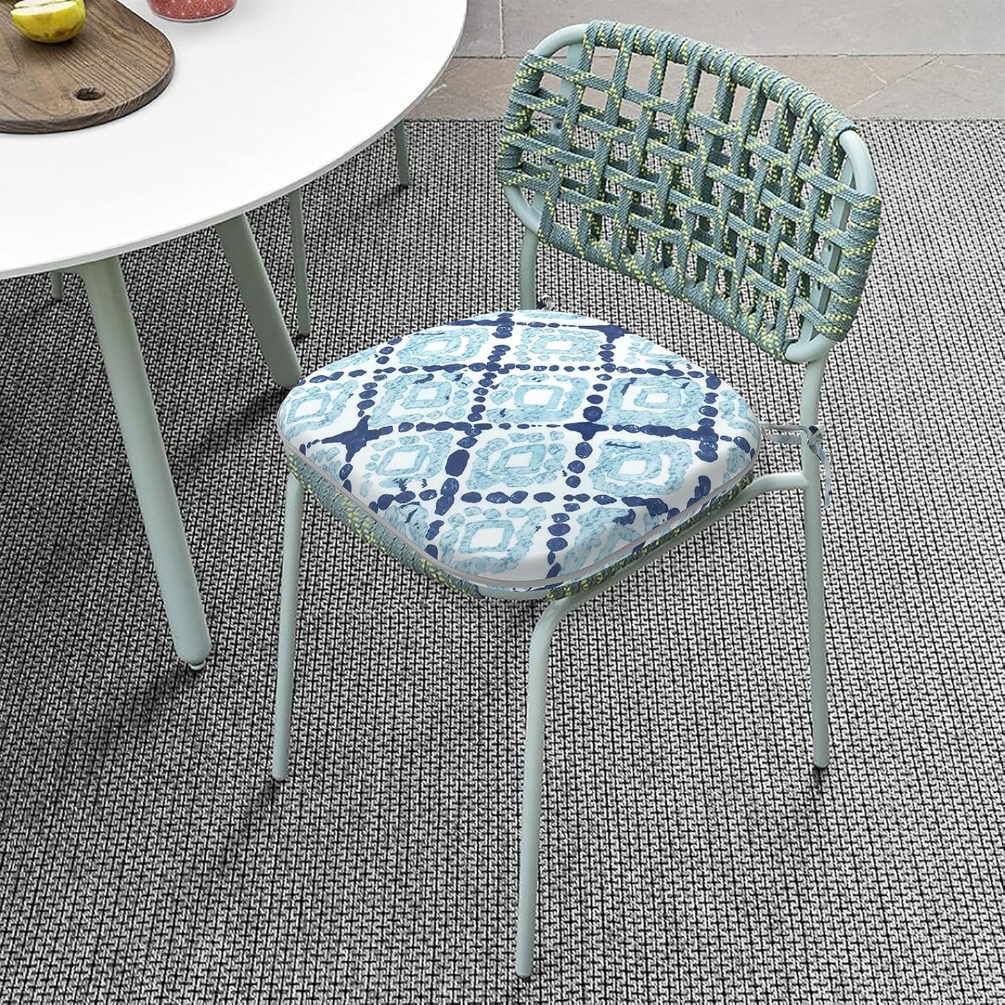 Outdoor Chair Cushions Set of 4, Patio Seat Cushions D16Xw17 with Ties, Water Repellent Chair Pads for Patio Furniture Garden Use, Boho Geometry Blue