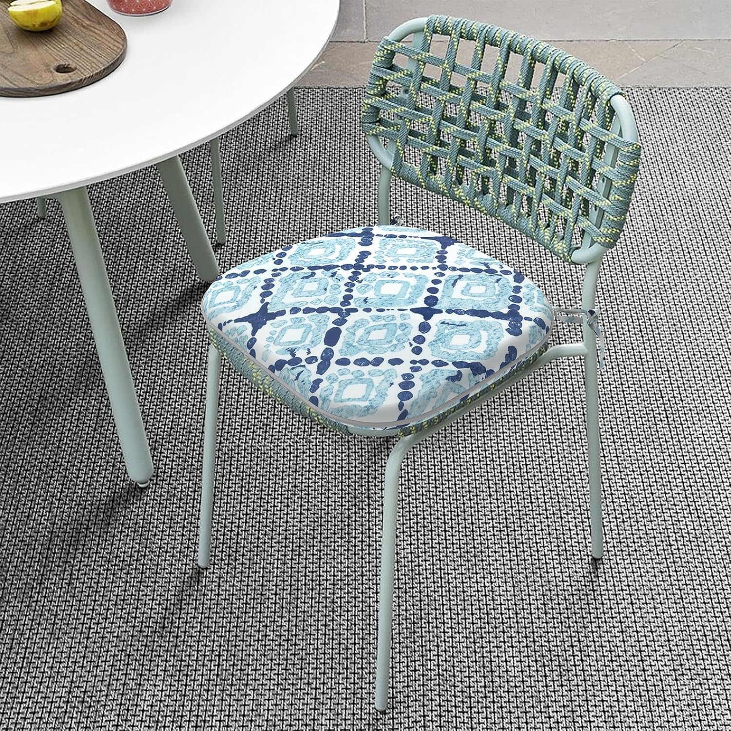 Outdoor Chair Cushions Set of 4, Patio Seat Cushions D16Xw17 with Ties, Water Repellent Chair Pads for Patio Furniture Garden Use, Boho Geometry Blue