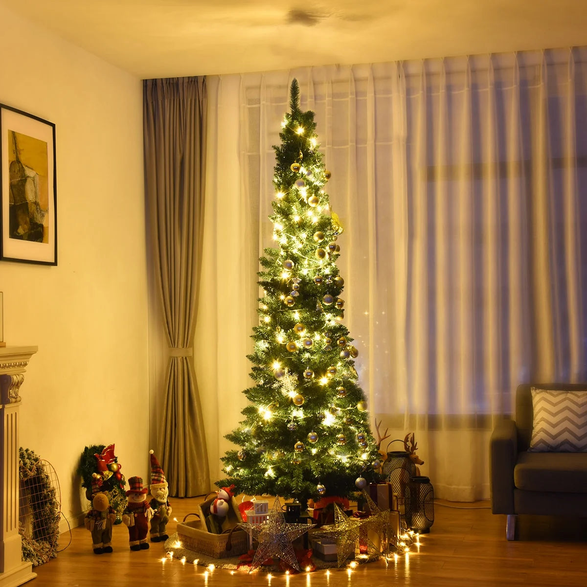 8Ft PVC Artificial Pencil Christmas Tree Slim Stand Green
