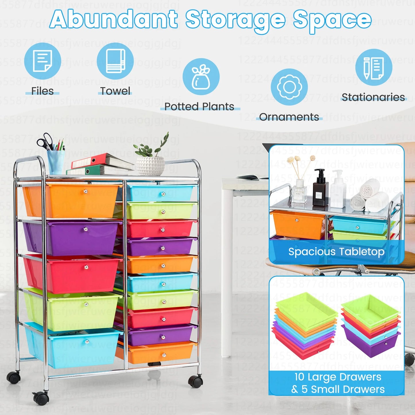 15 Drawer Rolling Storage Cart Tools Scrapbook Paper Office School Organizer Multi-Color