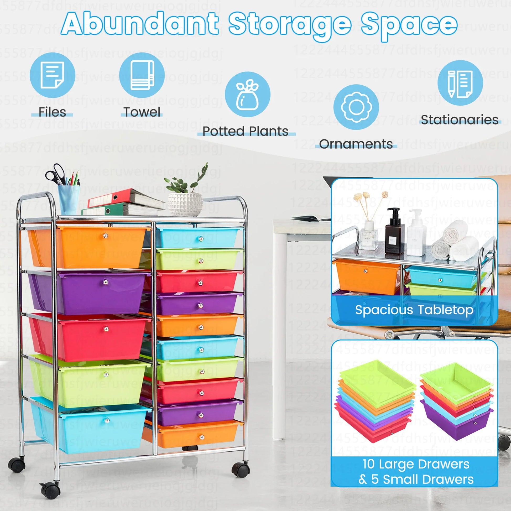 15 Drawer Rolling Storage Cart Tools Scrapbook Paper Office School Organizer Multi-Color