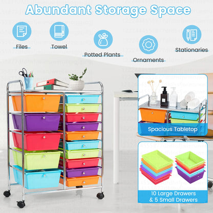 15 Drawer Rolling Storage Cart Tools Scrapbook Paper Office School Organizer Multi-Color
