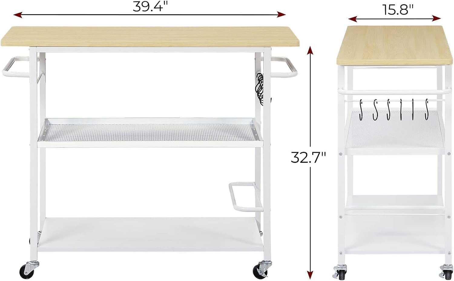 3 Tier Kitchen Island Cart on Wheels, Rolling Kitchen Island with Shelves and Handle for Home Kitchen…
