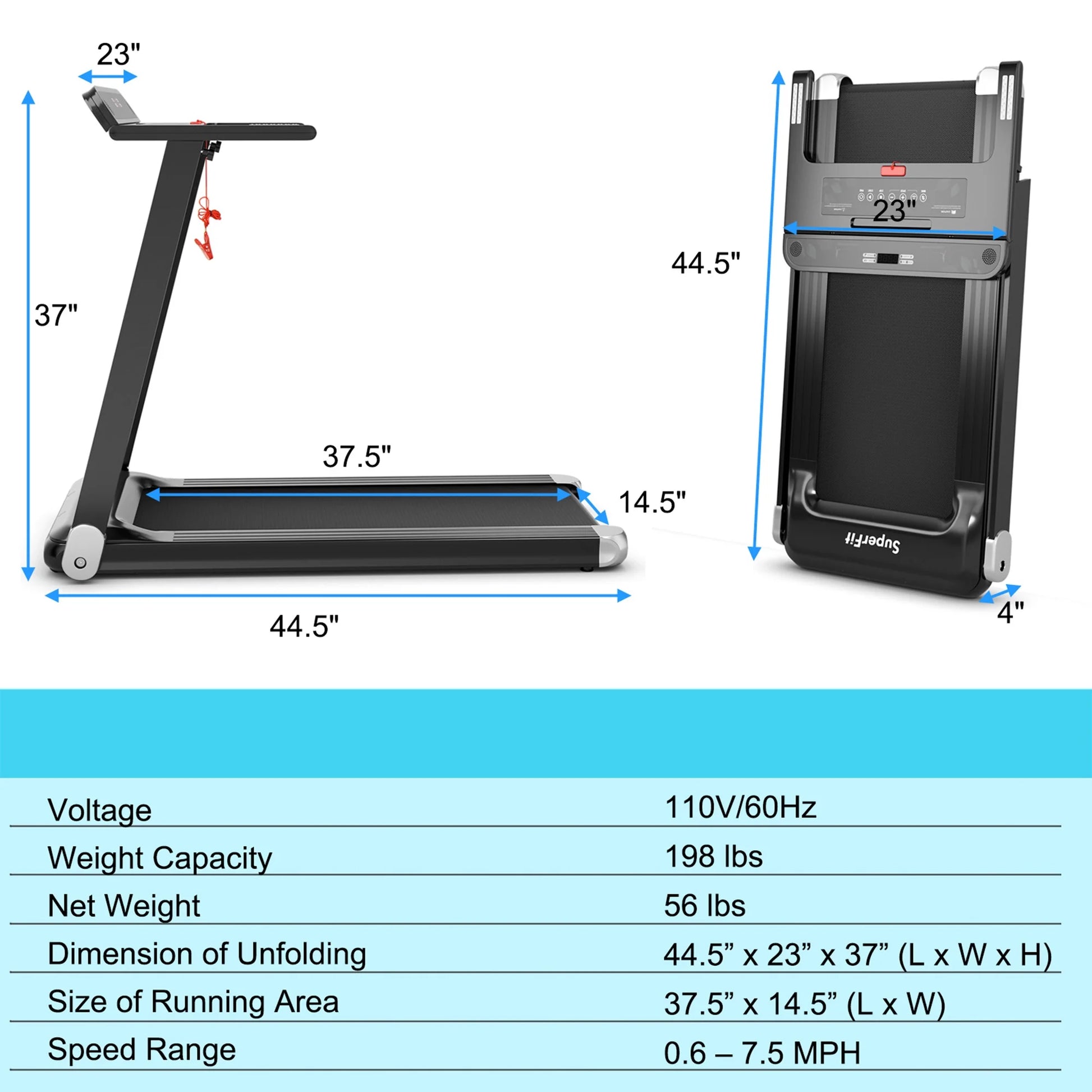 Electric Folding Treadmill Portable Cardio Running Machine W/ APP Control Silver
