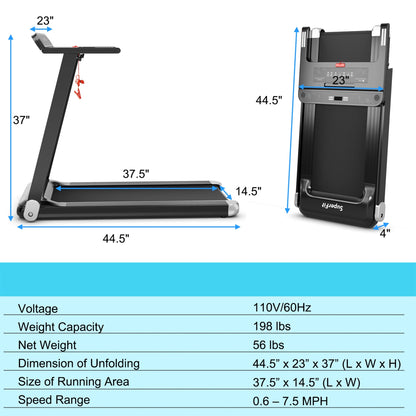 Electric Folding Treadmill Portable Cardio Running Machine W/ APP Control Silver