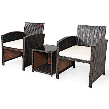 3PCS Patio Rattan Wicker Furniture Cushion Sofa Coffee Table White