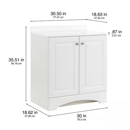 31 In. Single Sink White Bath Vanity with White Cultured Marble Top (Assembled)