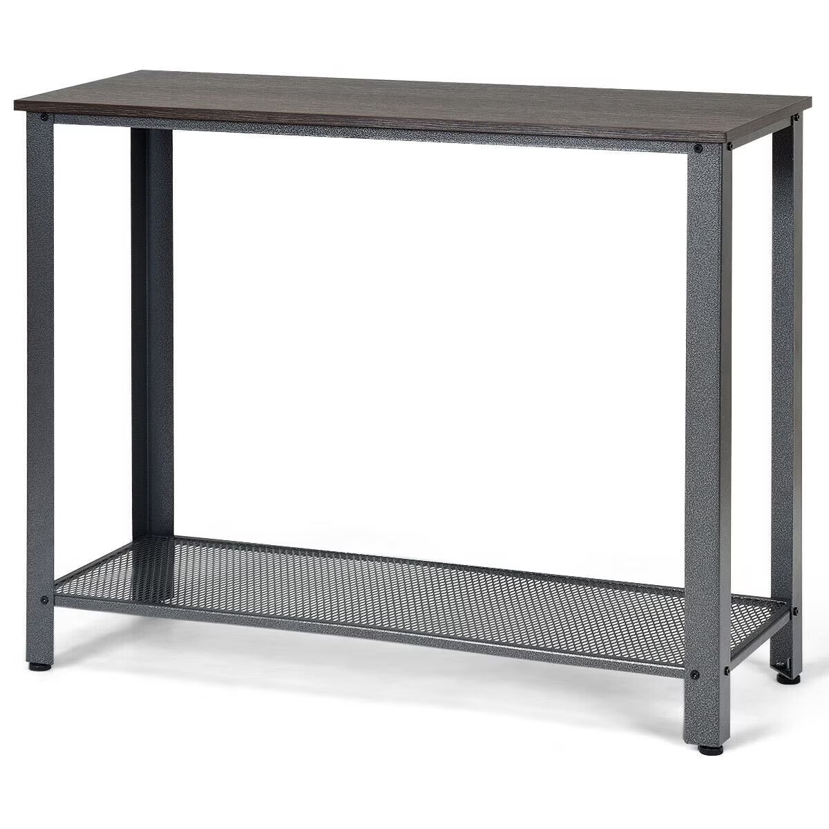 Console Sofa Table W/ Storage Shelf Metal Frame Wood Look Entryway Table Silver