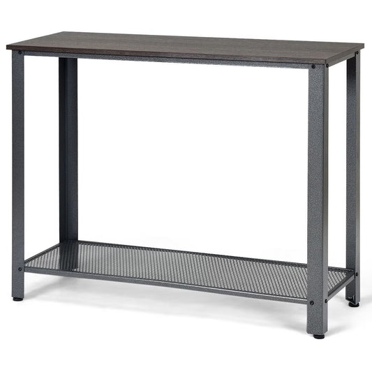 Console Sofa Table W/ Storage Shelf Metal Frame Wood Look Entryway Table Silver