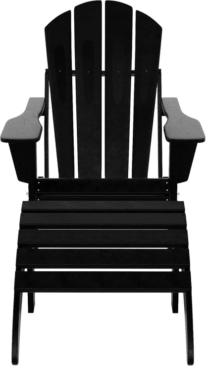 WO Home Furniture Adirondack Chair Outdoor Ottoman Set of 2 PCS Classic Patio Furniture (Black)