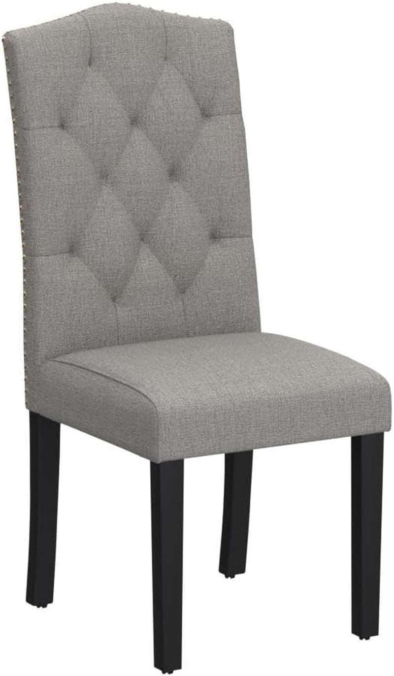 Dining Chairs Set of 2, Tufted Fabric Dining Room Chairs with Nailed Head, Parsons Chairs with Padded Seat, Tall Backrest, Modern Upholstered Armless Dining Chairs for Kitchen, Dining Room