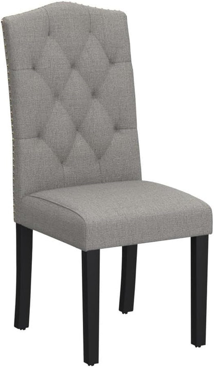 Dining Chairs Set of 2, Tufted Fabric Dining Room Chairs with Nailed Head, Parsons Chairs with Padded Seat, Tall Backrest, Modern Upholstered Armless Dining Chairs for Kitchen, Dining Room