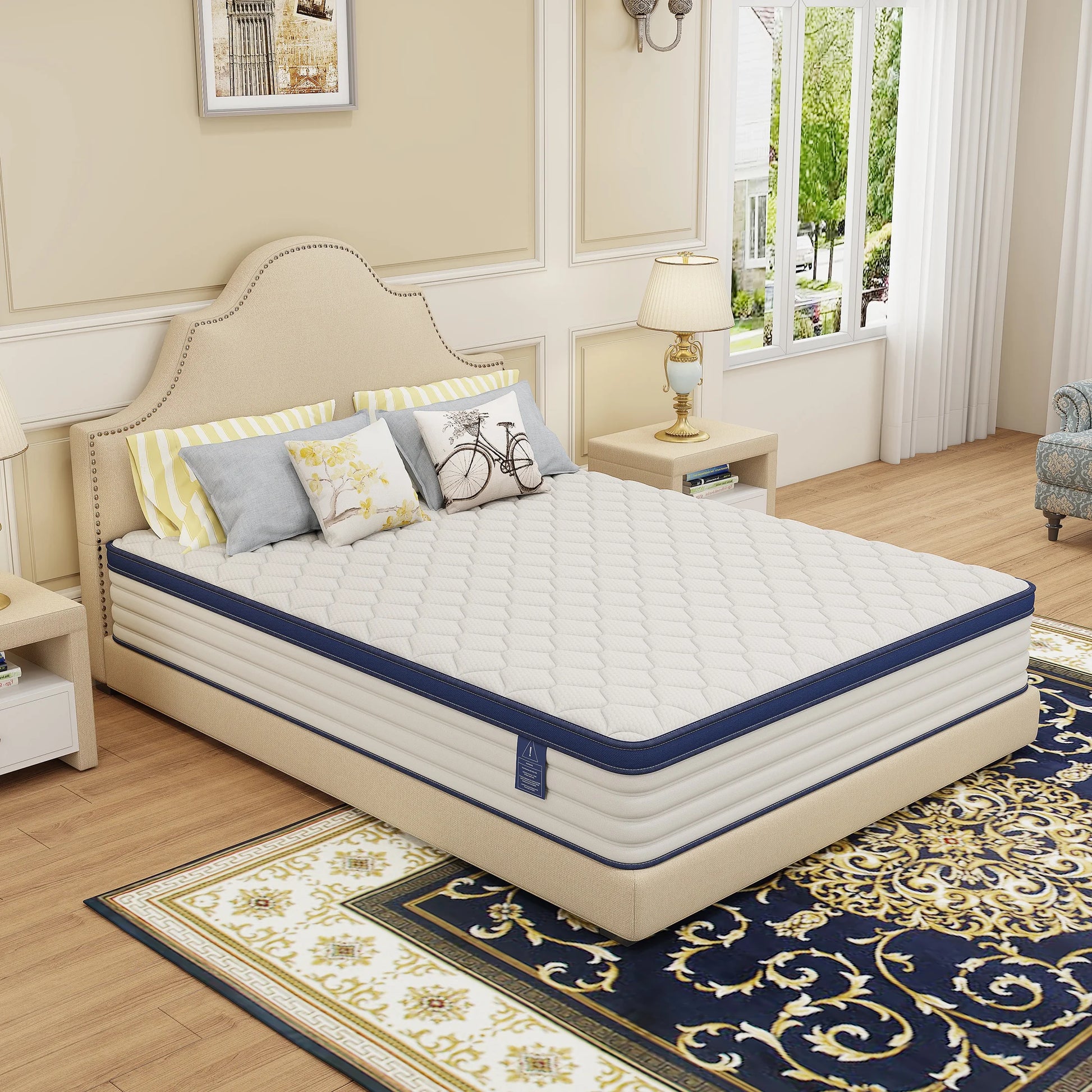 Full Mattress,  12 Inch Gel Memory Foam Mattress in a Box, Cool Hybrid Individual Pocket Springs Full Size Mattress with Breathable Knitted Fabric and Edge Support, Medium Firm, Blue