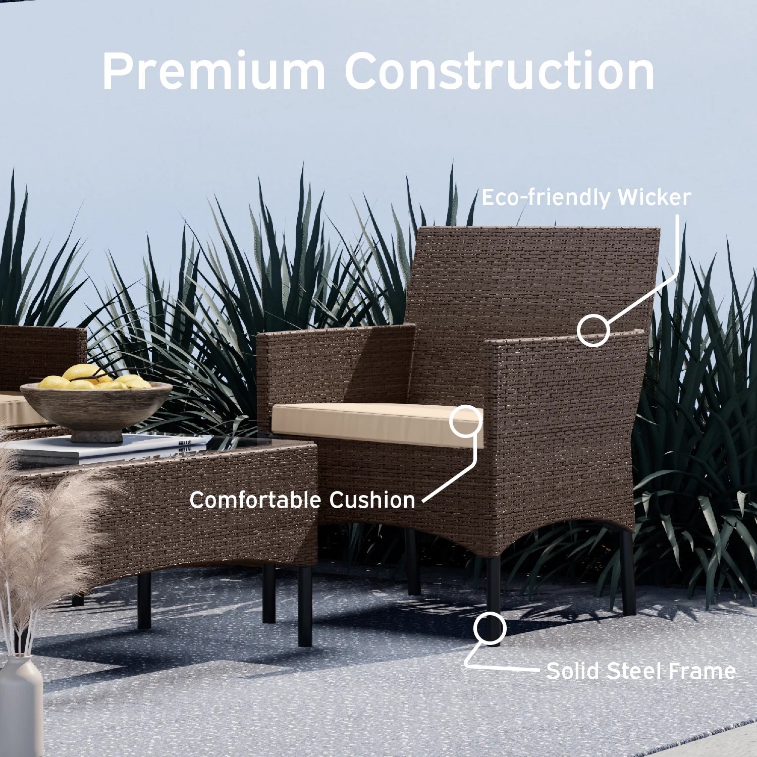 Outdoor Furniture Set, 4 Piece Wicker Patio Chairs Set, Brown with Beige Cushions