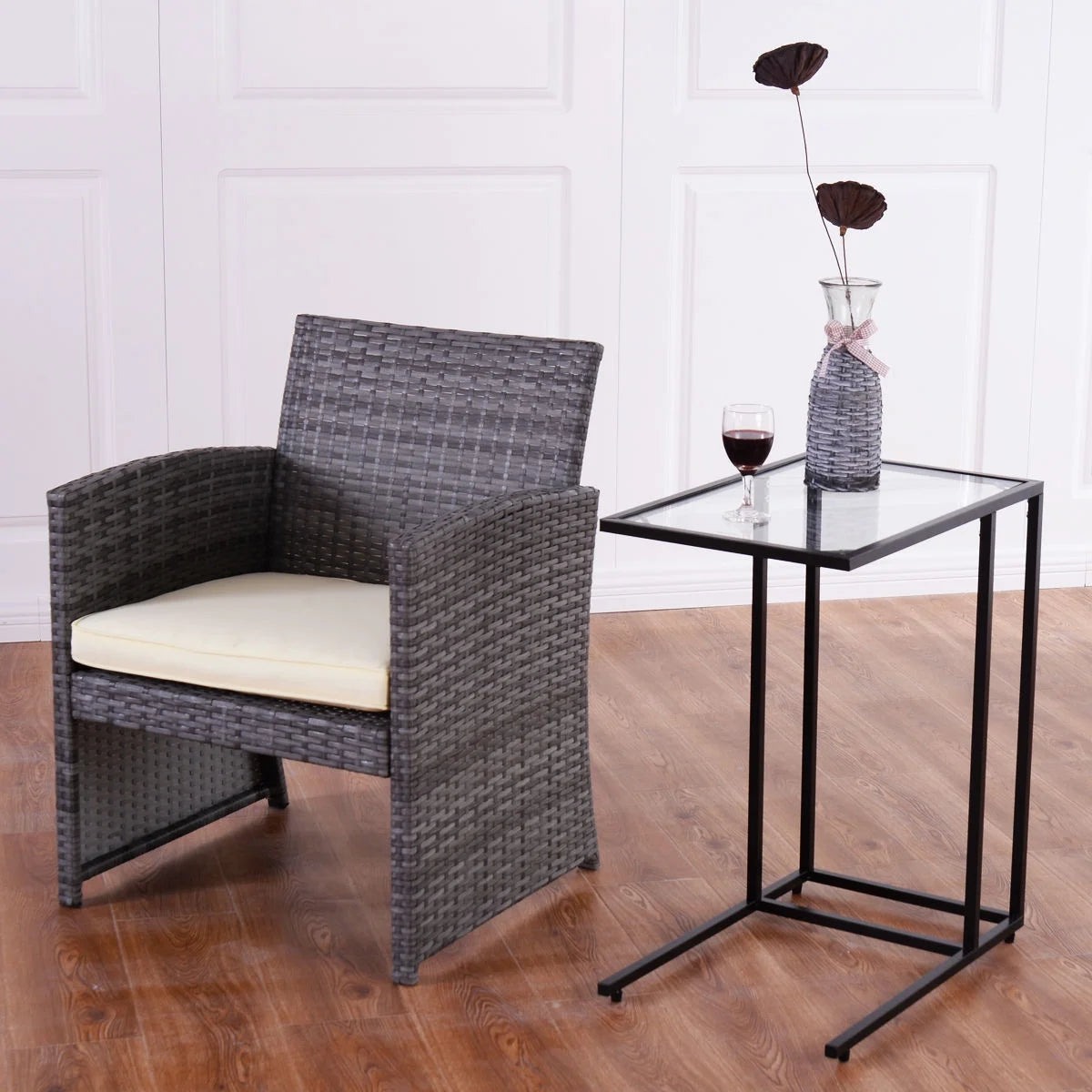 Coffee Tray Side Sofa End Table Ottoman Couch Stand TV Lap Snack W/Glass Top New