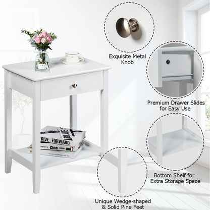 Nightstand End Table Storage Display Bedroom Furniture Drawer Shelf beside White