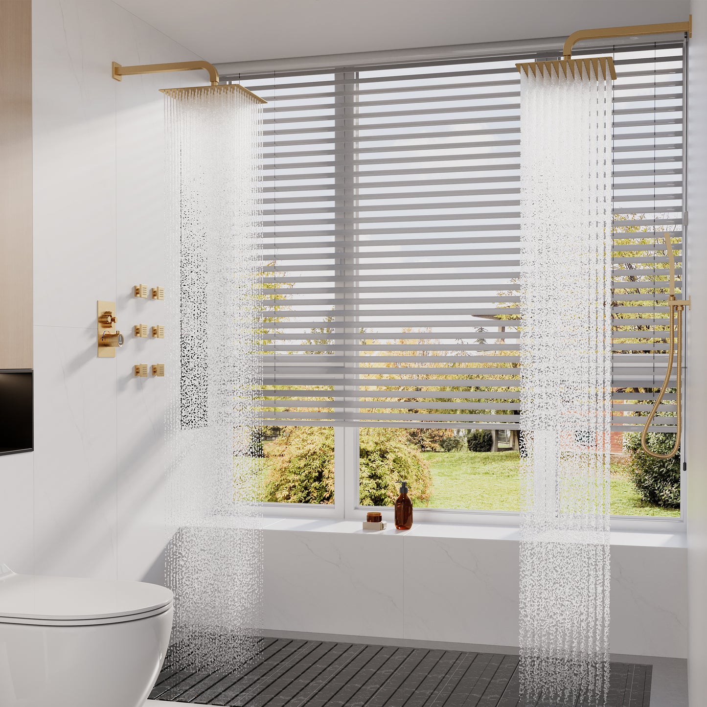 CASAINC 12 Inches Thermostatic Wall Mounted 4-function Shower System with 6 Body Jets & Handheld Spray