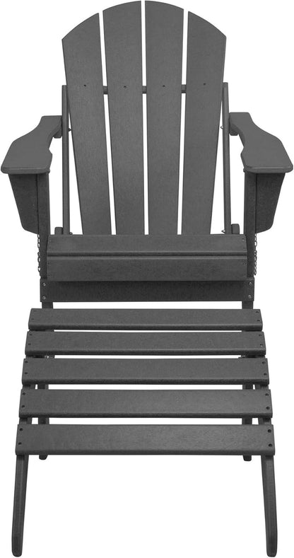 WO Home Furniture Adirondack Chair Outdoor Ottoman Set of 2 PCS Classic Patio Furniture (Gray)