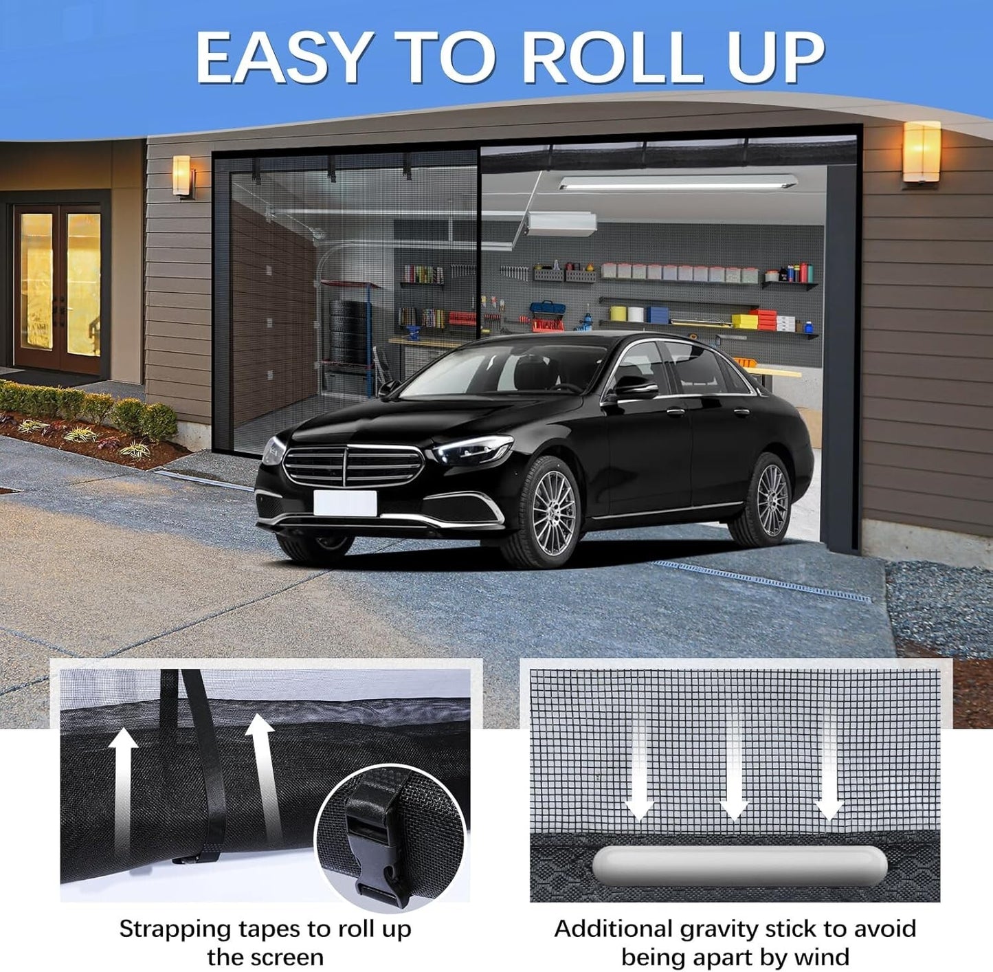 Garage Door Screen 2 Car Magnetic Heavy Duty Mosquito Insects Mesh Net 16 X 7 Ft