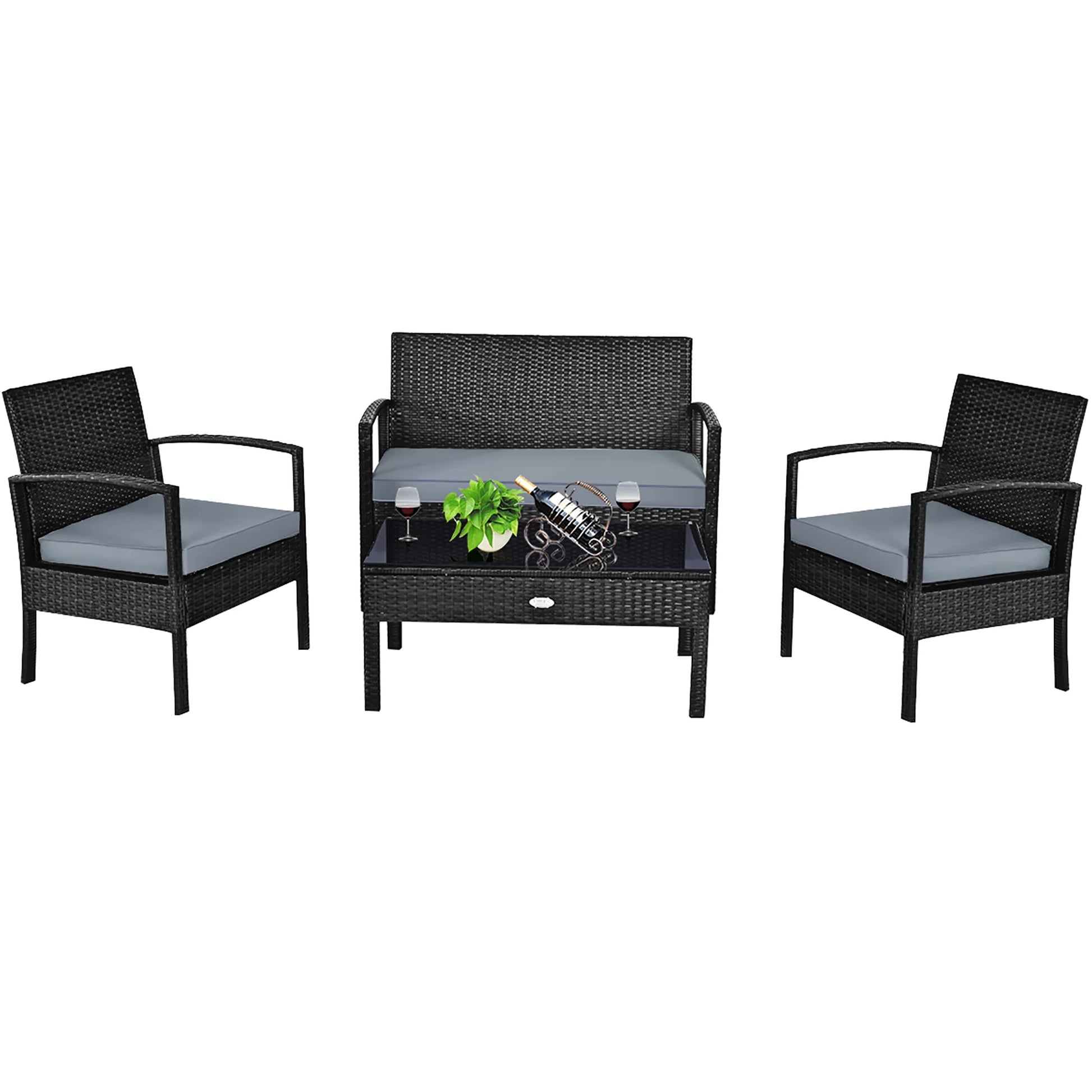 HW63756 4PCS Patio Rattan Furniture Set Garden Deck