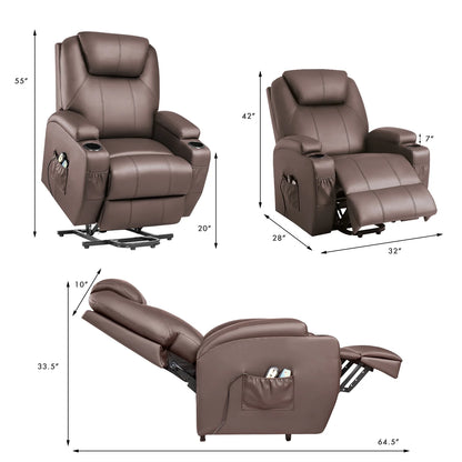 Electric Reclining Chair Elderly Lift Recliner with Massage Faux Leather,Brown