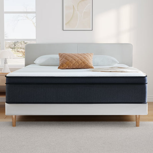 Cal King Size Mattress,  12 Inch Hybrid Mattress Medium Innerspring Mattress in a Box，Cal King Mattress