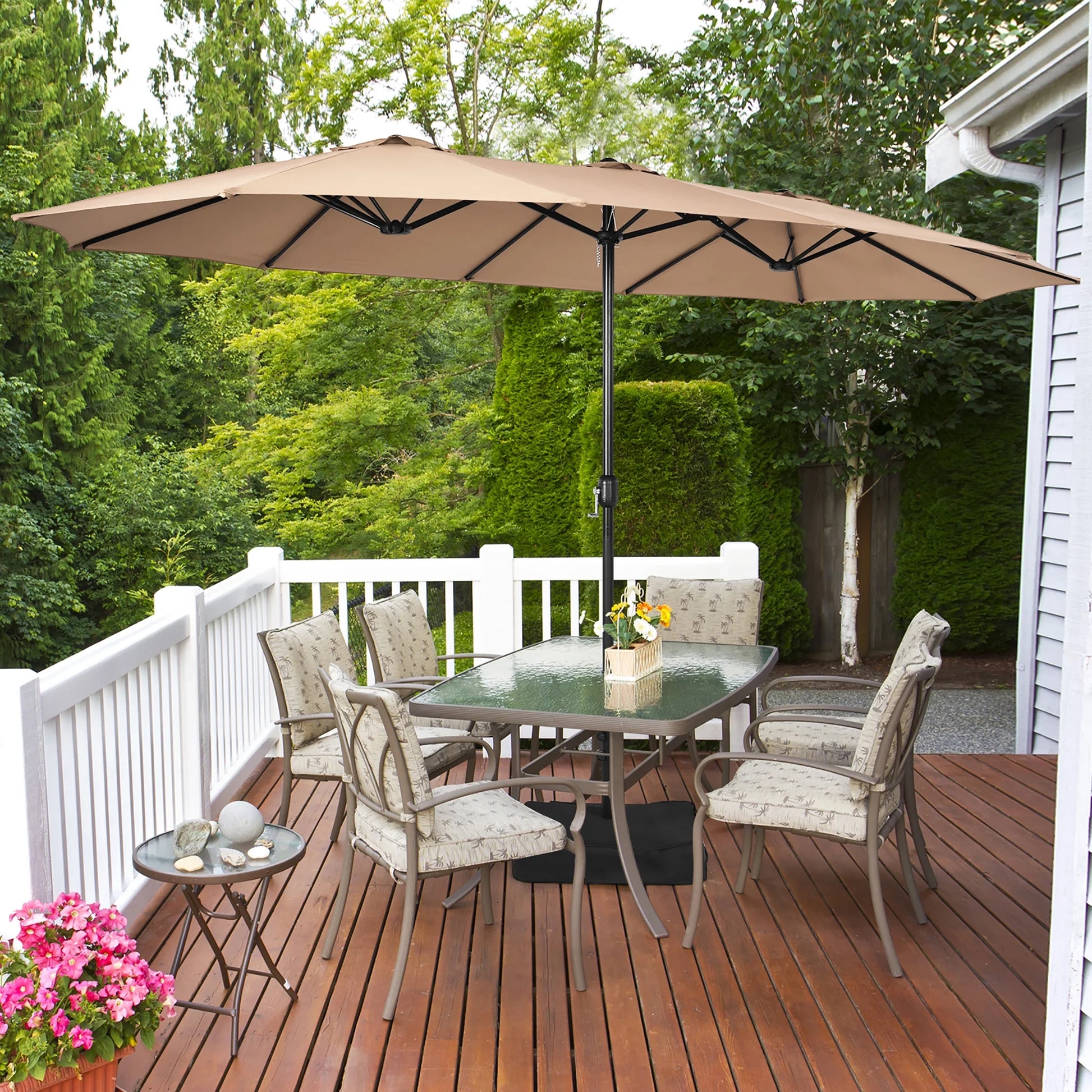 96" Coffee Rectangle Market Patio Umbrellas, Water-Resistant