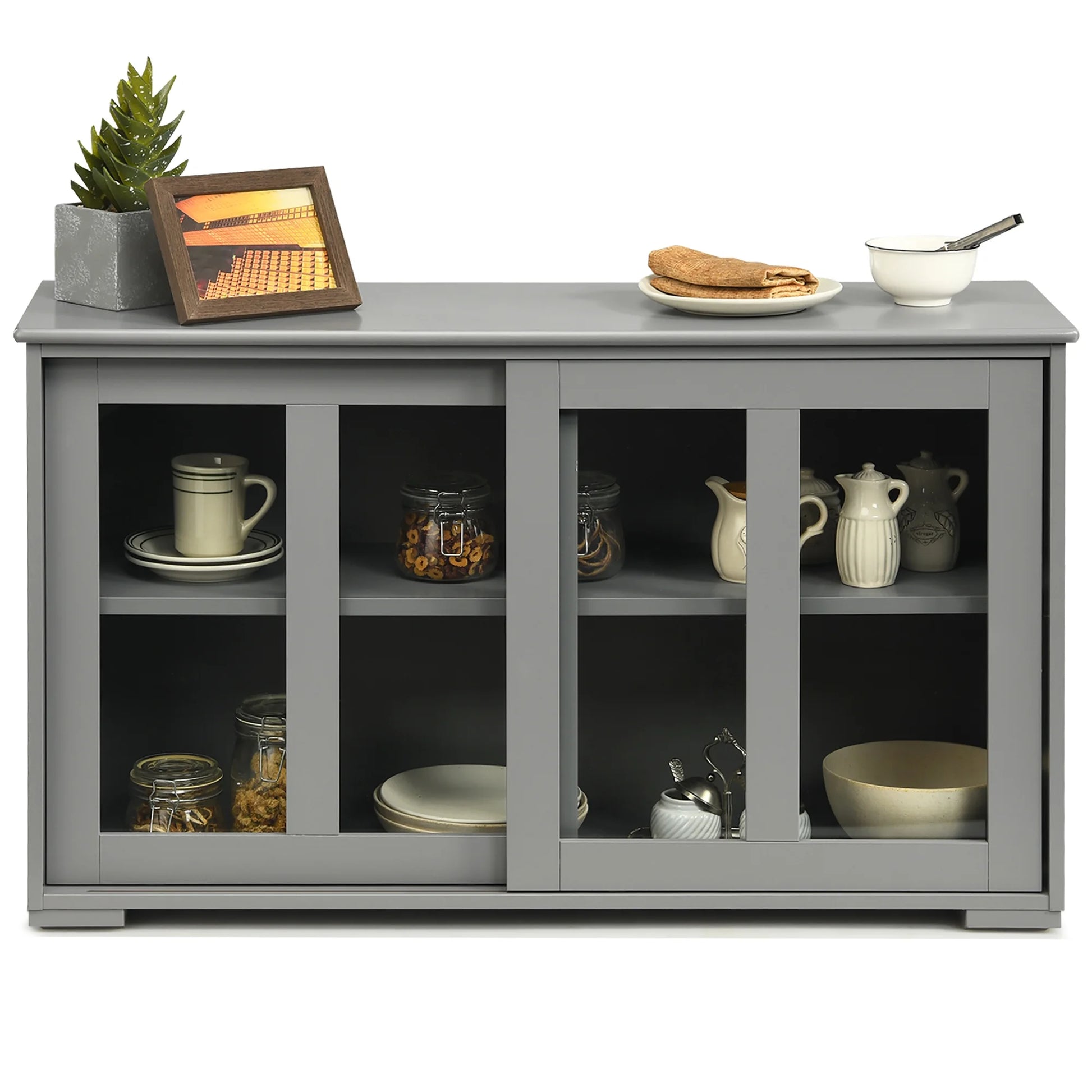 Kitchen Storage Cabinet Sideboard Buffet Cupboard W/ Sliding Door Gray