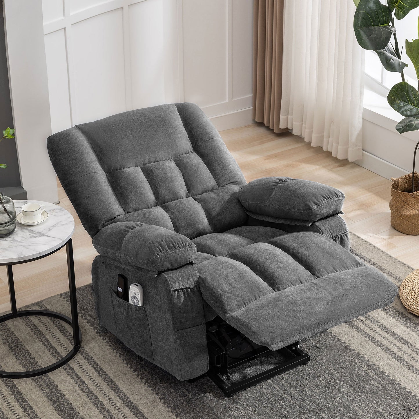 Power Lift Recliner Chair Recliners for Elderly with Heat and Massage Recliner Chair for Living Room with Infinite Position and Side Pocket,Usb Charge Port,Grey