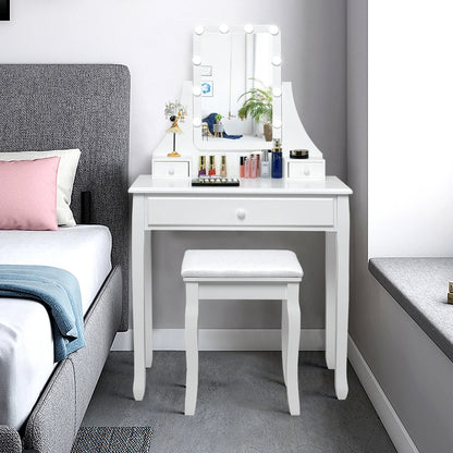 Vanity Table 10 Dimmable Bulbs Makeup Dressing Desk White