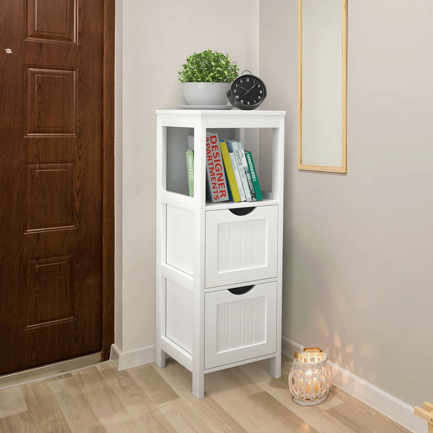 Floor Cabinet Multifunction Bathroom Storage Organizer Rack W/2 Drawers